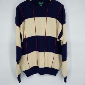 IZOD Men’s Vintage Sweater Large Electric Grandpa Crew Neck Color Block 90s Y2K